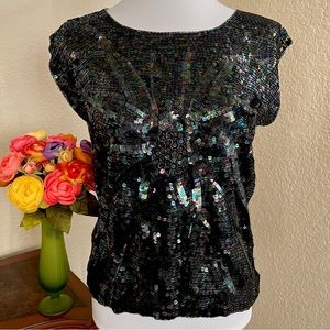 Vintage Ann Katrine 100% Silk Sequin Sleeveless Top